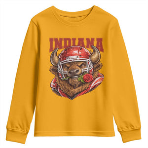 Indiana Football Spirit Bison with Rose Graphic Youth Sweatshirt Hoosier State Sports Pride TS02 Gold Print Your Wear