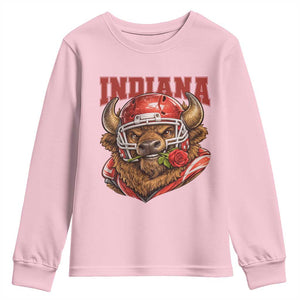 Indiana Football Spirit Bison with Rose Graphic Youth Sweatshirt Hoosier State Sports Pride TS02 Light Pink Print Your Wear