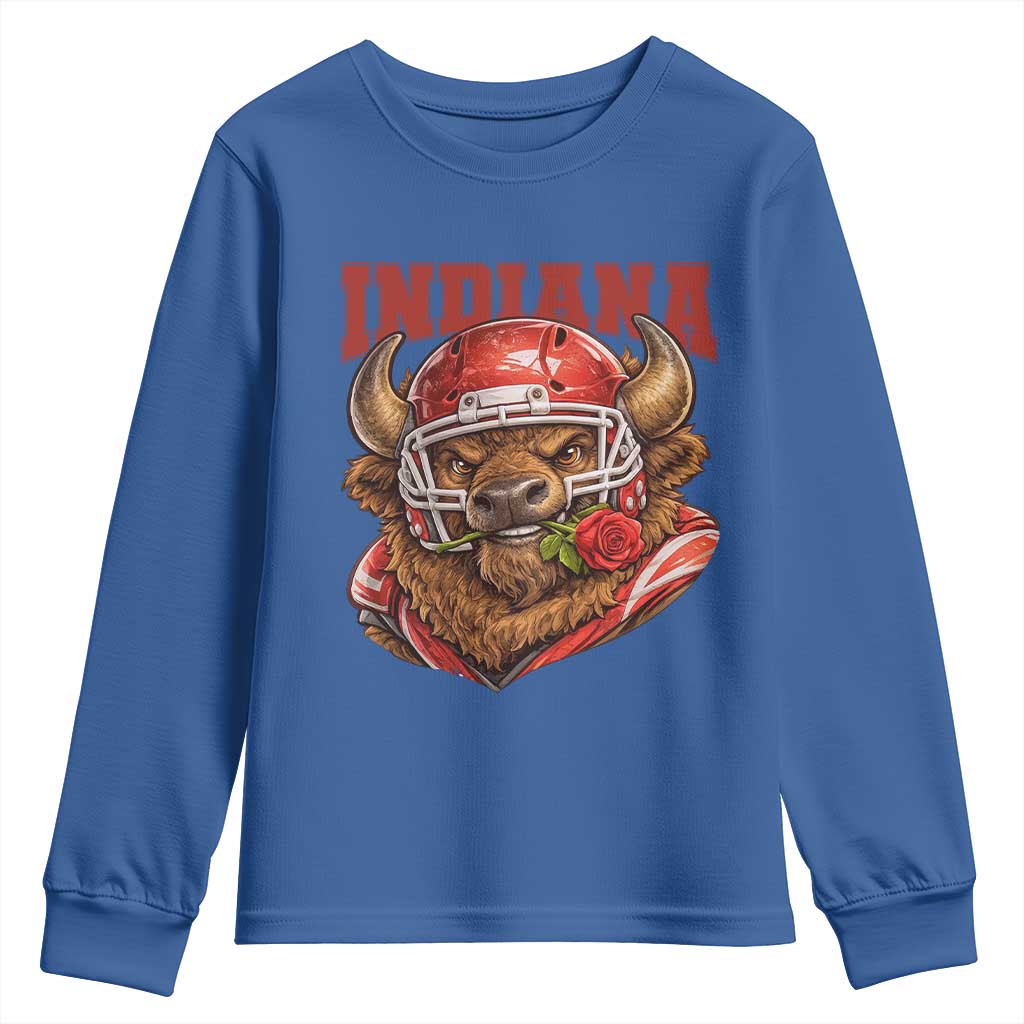 Indiana Football Spirit Bison with Rose Graphic Youth Sweatshirt Hoosier State Sports Pride TS02 Royal Blue Print Your Wear