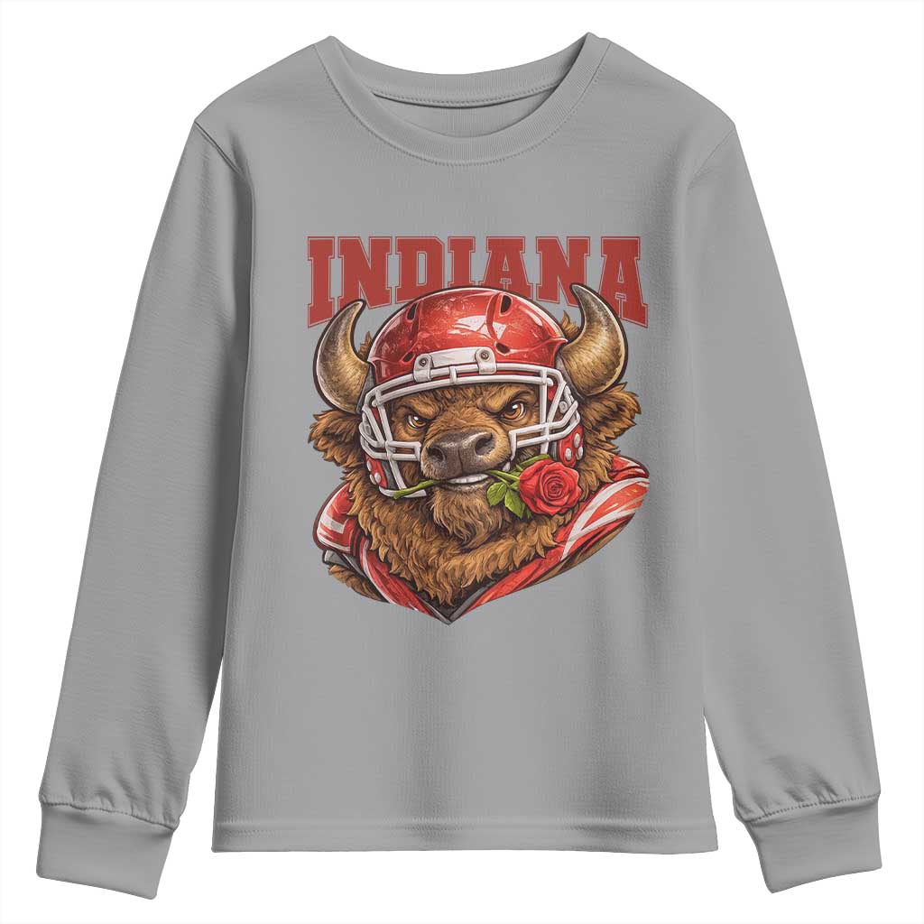 Indiana Football Spirit Bison with Rose Graphic Youth Sweatshirt Hoosier State Sports Pride TS02 Sport Gray Print Your Wear