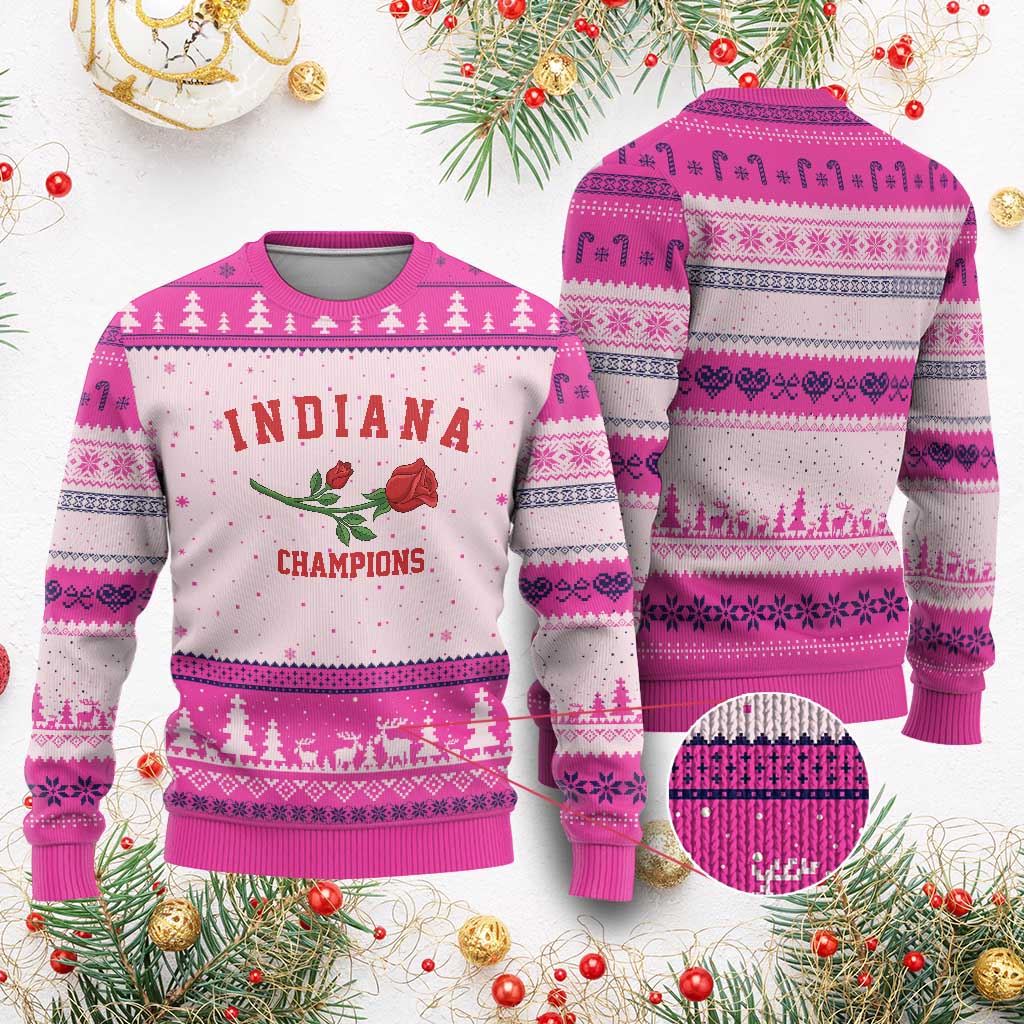 Indiana Champions Rose Hoosier State Graphic Ugly Christmas Sweater Game Day Sports Pride TS02 Hot Pink Print Your Wear