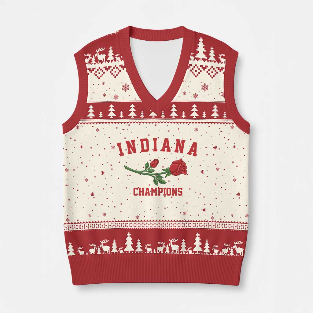 Indiana Champions Rose Hoosier State Graphic V-Neck Knit Sweater Vest Game Day Sports Pride TS02 Beige Red Print Your Wear