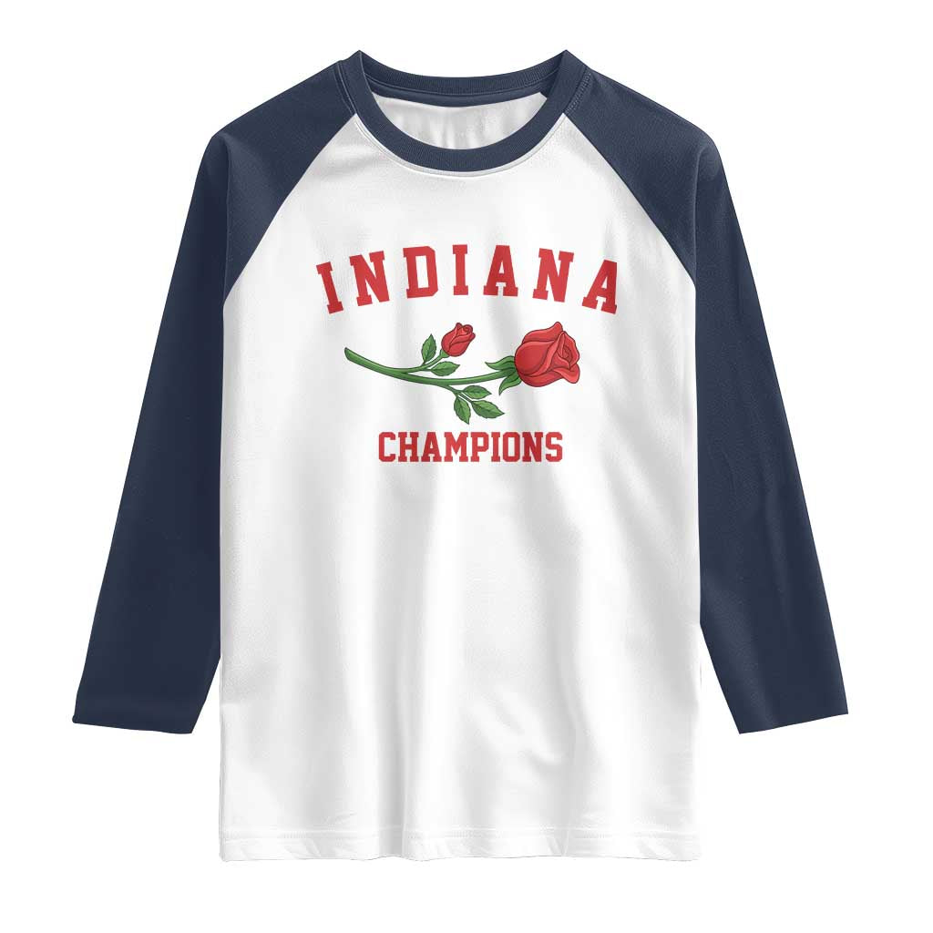Indiana Champions Rose Hoosier State Graphic Raglan Shirt Game Day Sports Pride TS02 White Navy Print Your Wear