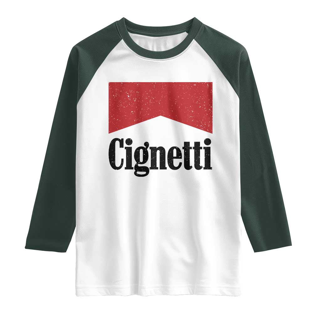Cignetti Retro Red Box Raglan Shirt Indiana Game Day Sports Fan TS02 White Dark Forest Green Print Your Wear