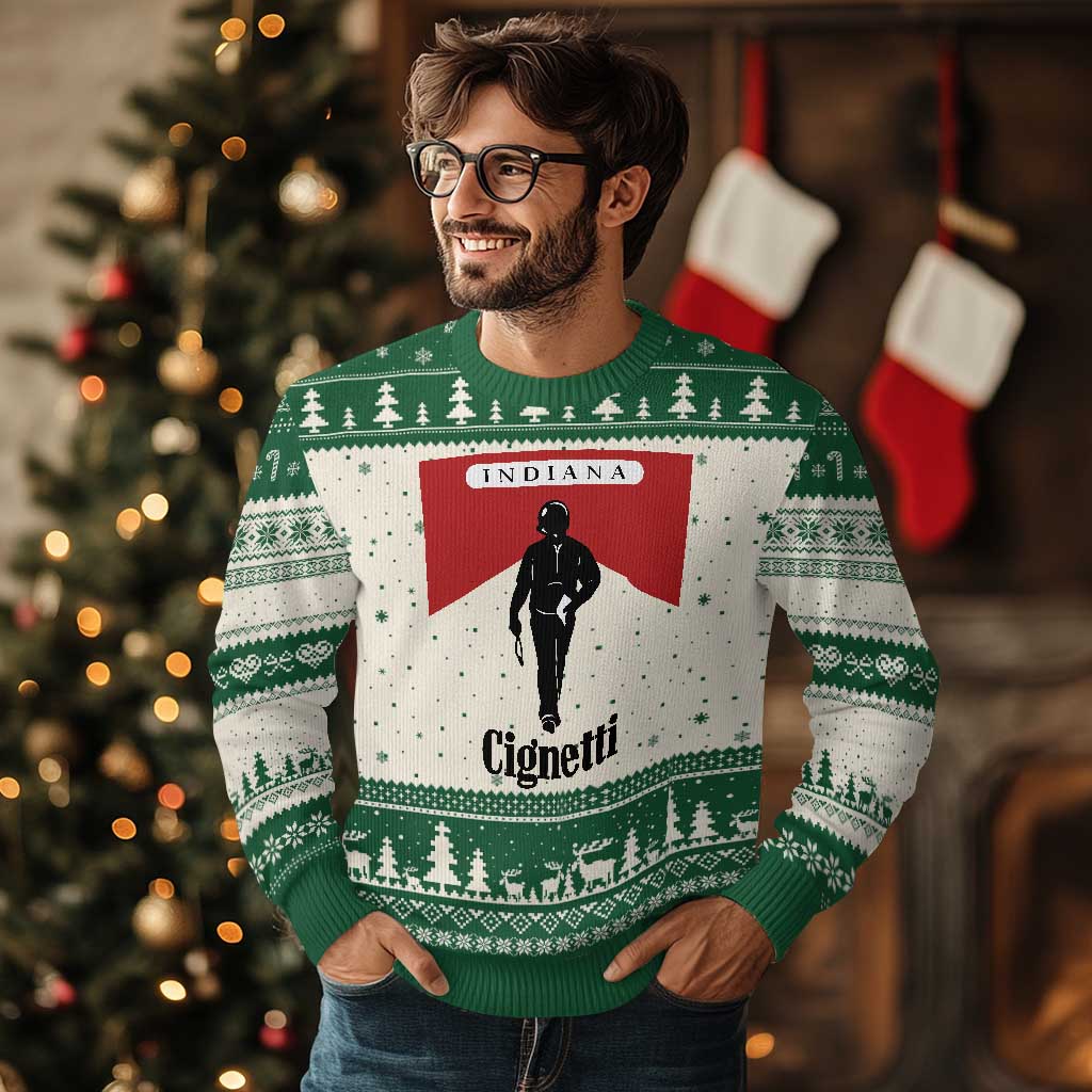 Cignetti Walking Retro Red Box Ugly Christmas Sweater Indiana Game Day Sports Fan TS02 Beige Green Print Your Wear
