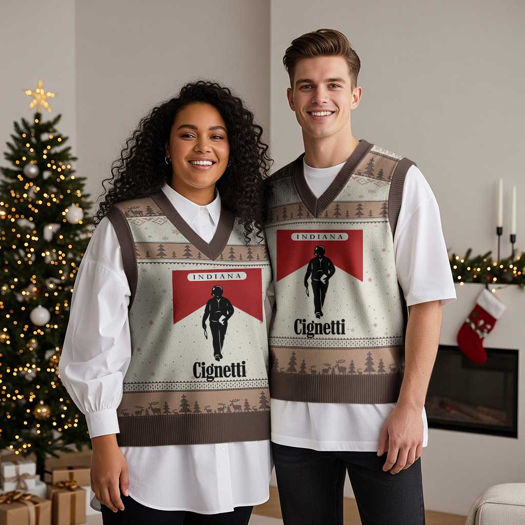 Cignetti Walking Retro Red Box V-Neck Knit Sweater Vest Indiana Game Day Sports Fan TS02 Mocha Mousse Print Your Wear