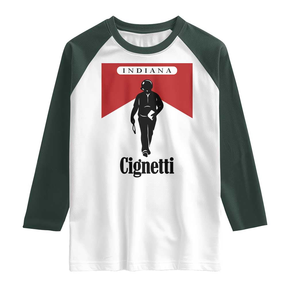Cignetti Walking Retro Red Box Raglan Shirt Indiana Game Day Sports Fan TS02 White Dark Forest Green Print Your Wear