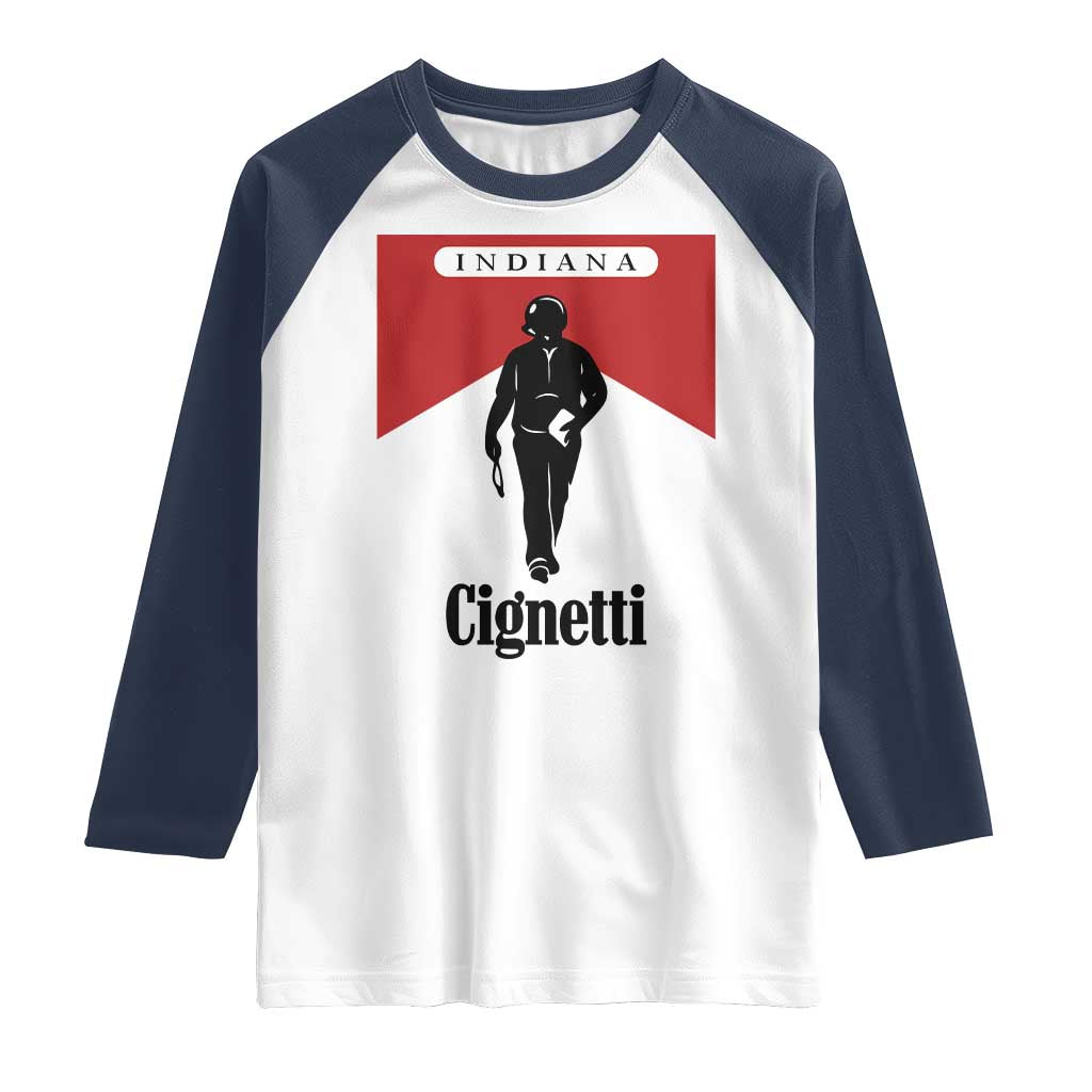 Cignetti Walking Retro Red Box Raglan Shirt Indiana Game Day Sports Fan TS02 White Navy Print Your Wear