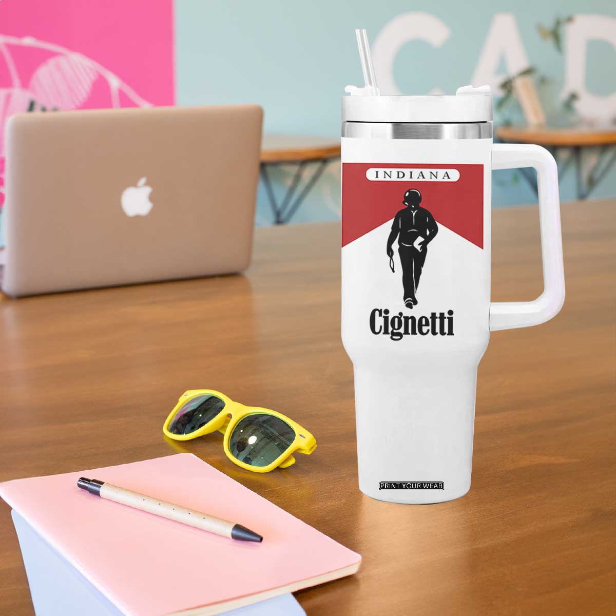 Cignetti Walking Retro Red Box Tumbler With Handle Indiana Game Day Sports Fan TS02 Print Your Wear