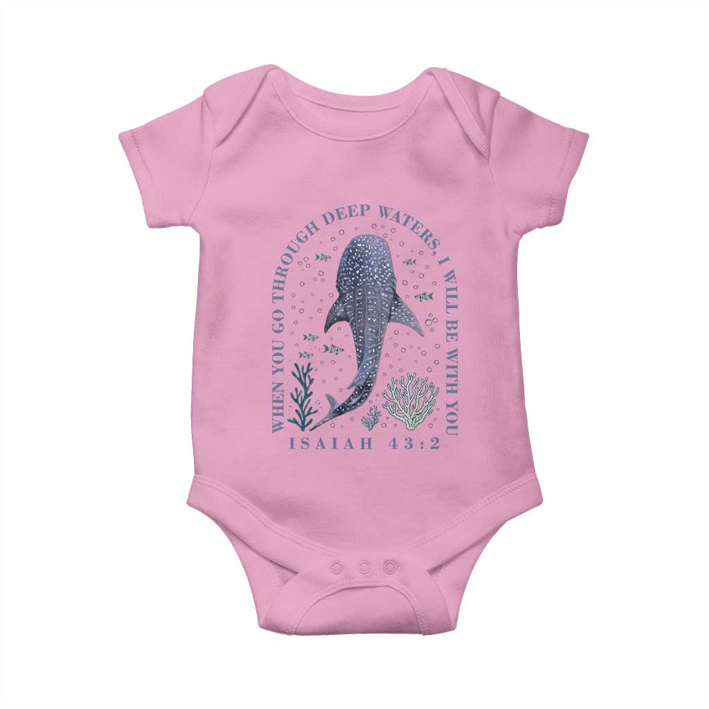 Inspirational Christian Bible Verse Isaiah 43:2 Whale Shark Baby Onesie When You Go Through Deep Waters I Will Be With You TS02 Light Pink Print Your Wear