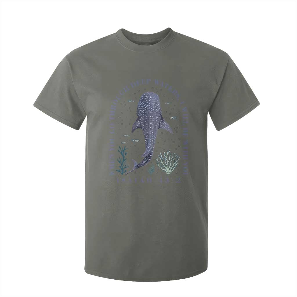 Inspirational Christian Bible Verse Isaiah 43:2 Whale Shark T Shirt For Kid When You Go Through Deep Waters I Will Be With You TS02 Military Green Print Your Wear