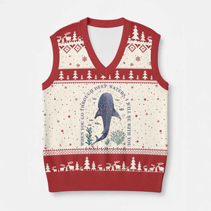 Inspirational Christian Bible Verse Isaiah 43:2 Whale Shark V-Neck Knit Sweater Vest When You Go Through Deep Waters I Will Be With You TS02 Beige Red Print Your Wear