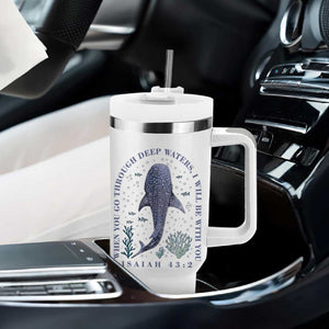 Inspirational Christian Bible Verse Isaiah 43:2 Whale Shark Tumbler With Handle When You Go Through Deep Waters I Will Be With You TS02 Print Your Wear