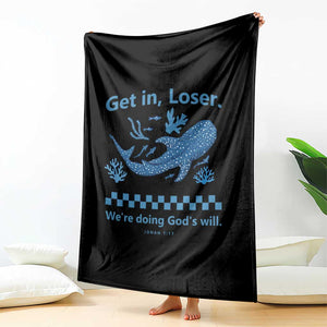 Funny Whale Shark Christian Bible Jonah 1:17 Throw Blanket Get In Loser We're Doing God's Will TS02 Print Your Wear