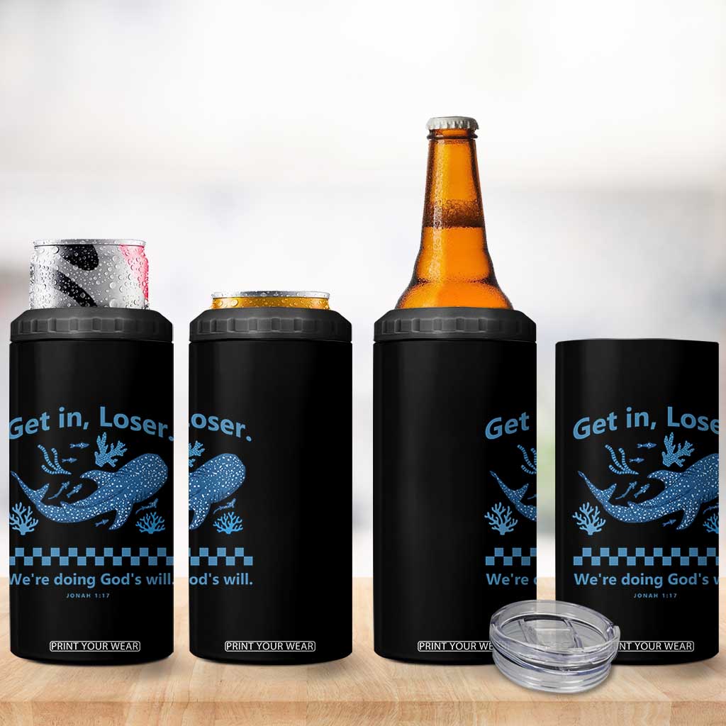 Funny Whale Shark Christian Bible Jonah 1:17 4 in 1 Can Cooler Tumbler Get In Loser We're Doing God's Will TS02 Print Your Wear