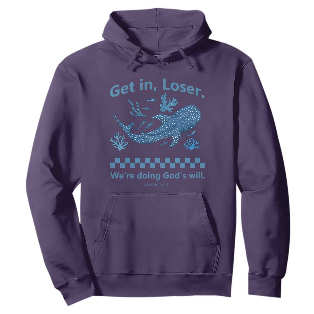 Funny Whale Shark Christian Bible Jonah 1:17 Hoodie Get In Loser We're Doing God's Will TS02 Purple Print Your Wear