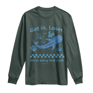 Funny Whale Shark Christian Bible Jonah 1:17 Long Sleeve Shirt Get In Loser We're Doing God's Will TS02 Dark Forest Green Print Your Wear