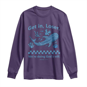 Funny Whale Shark Christian Bible Jonah 1:17 Long Sleeve Shirt Get In Loser We're Doing God's Will TS02 Purple Print Your Wear
