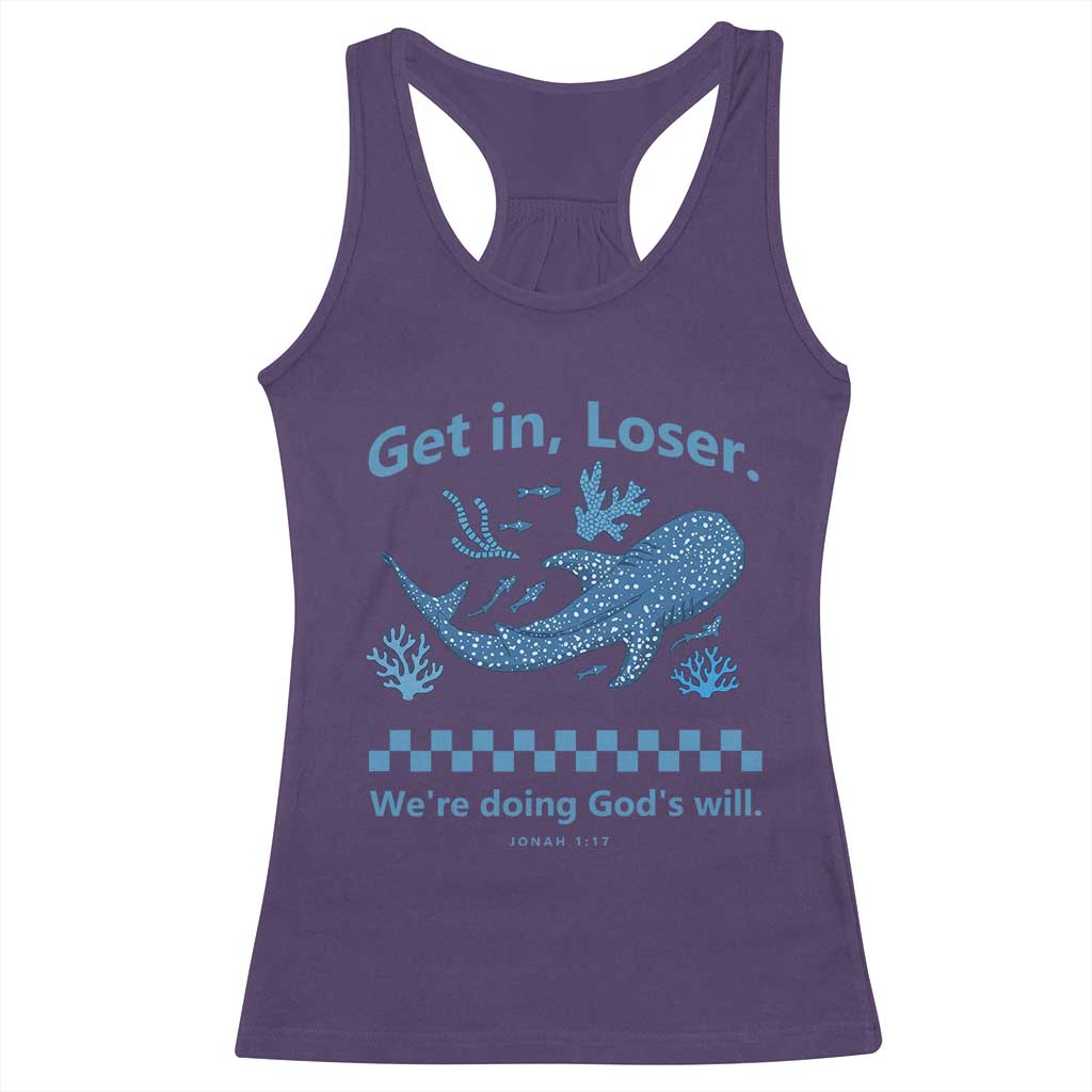 Funny Whale Shark Christian Bible Jonah 1:17 Racerback Tank Top Get In Loser We're Doing God's Will TS02 Purple Print Your Wear