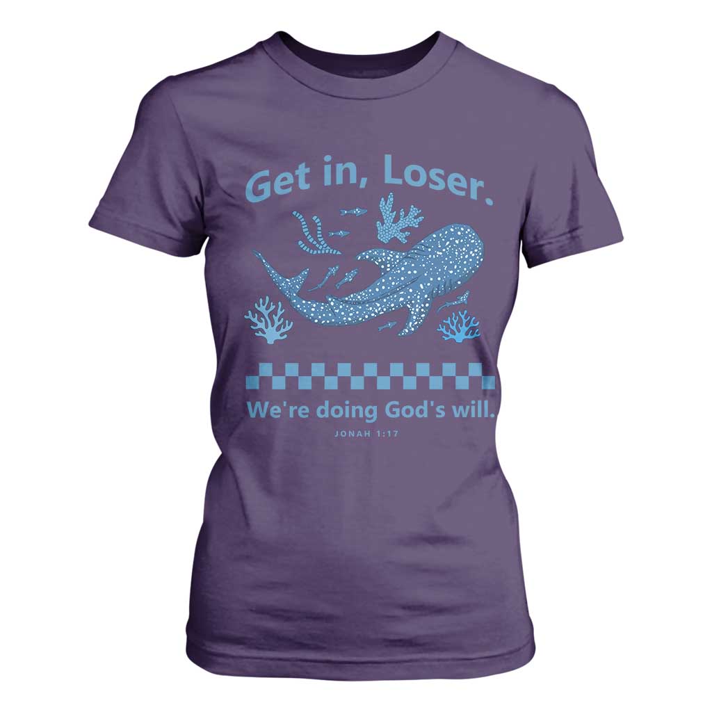 Funny Whale Shark Christian Bible Jonah 1:17 T Shirt For Women Get In Loser We're Doing God's Will TS02 Purple Print Your Wear