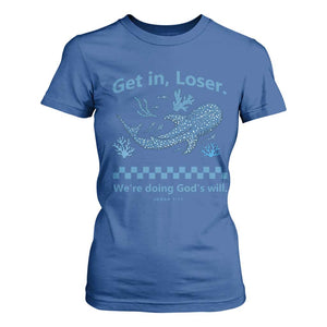 Funny Whale Shark Christian Bible Jonah 1:17 T Shirt For Women Get In Loser We're Doing God's Will TS02 Royal Blue Print Your Wear