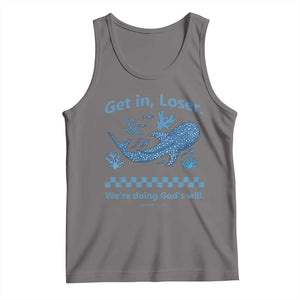 Funny Whale Shark Christian Bible Jonah 1:17 Tank Top Get In Loser We're Doing God's Will TS02 Deep Heather Print Your Wear