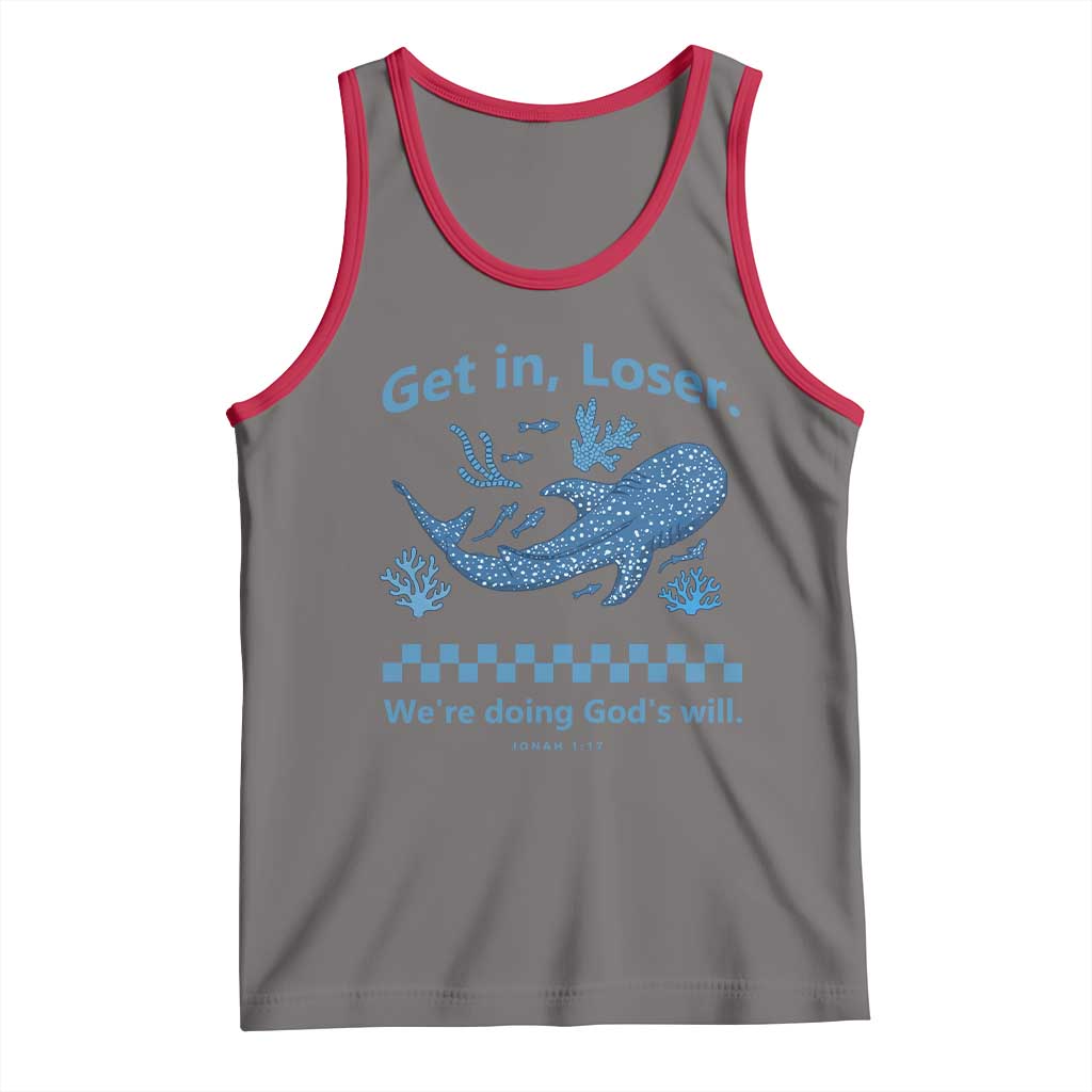 Funny Whale Shark Christian Bible Jonah 1:17 Tank Top Get In Loser We're Doing God's Will TS02 Deep Heather Red Print Your Wear