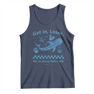 Funny Whale Shark Christian Bible Jonah 1:17 Tank Top Get In Loser We're Doing God's Will TS02 Navy Print Your Wear