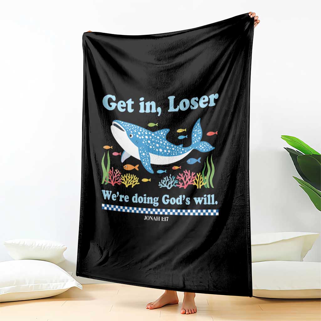 Colorful Whale Shark Christian Bible Jonah 1:17 Throw Blanket Funny Get In Loser We're Doing God's Will TS02 Print Your Wear