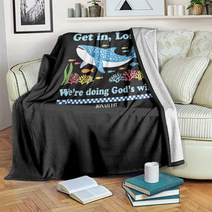 Colorful Whale Shark Christian Bible Jonah 1:17 Throw Blanket Funny Get In Loser We're Doing God's Will TS02 Print Your Wear