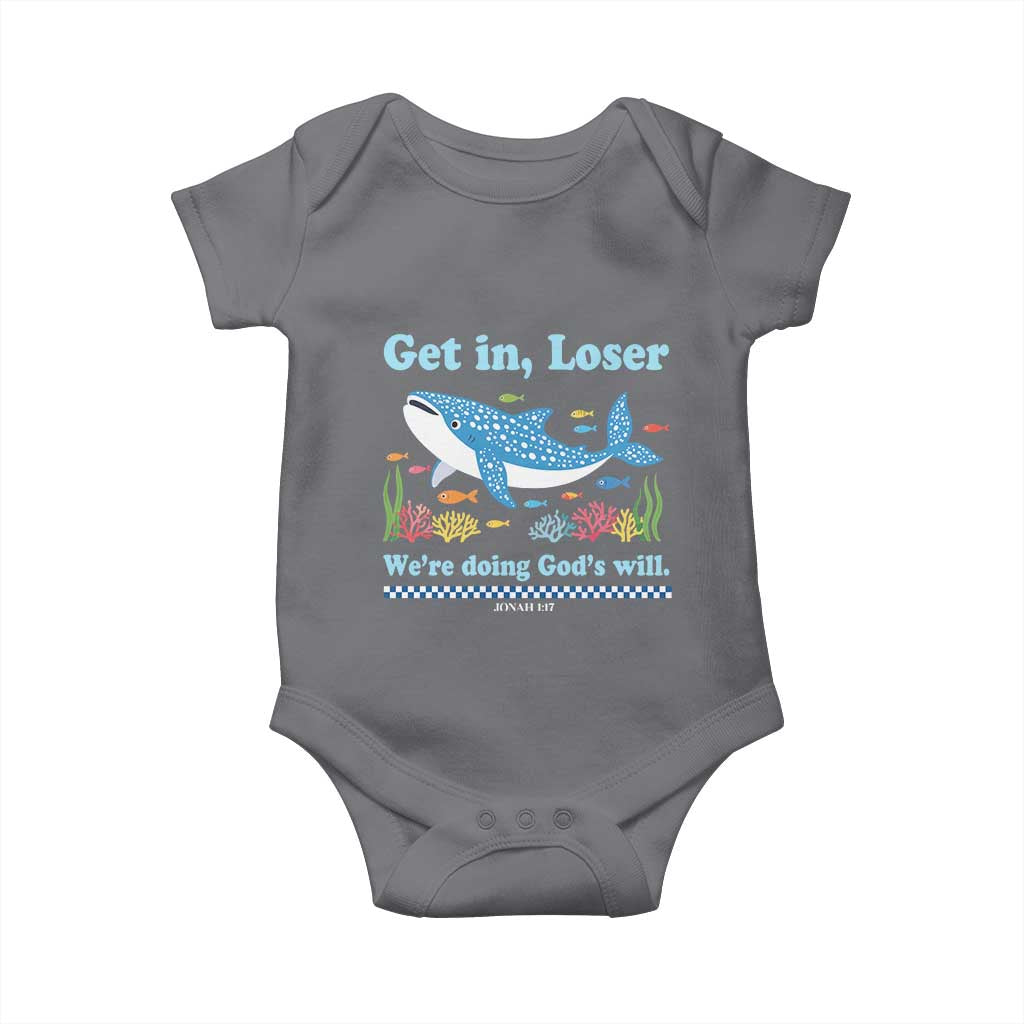 Colorful Whale Shark Christian Bible Jonah 1:17 Baby Onesie Funny Get In Loser We're Doing God's Will TS02 Charcoal Print Your Wear