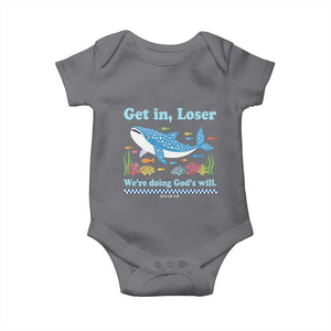 Colorful Whale Shark Christian Bible Jonah 1:17 Baby Onesie Funny Get In Loser We're Doing God's Will TS02 Charcoal Print Your Wear