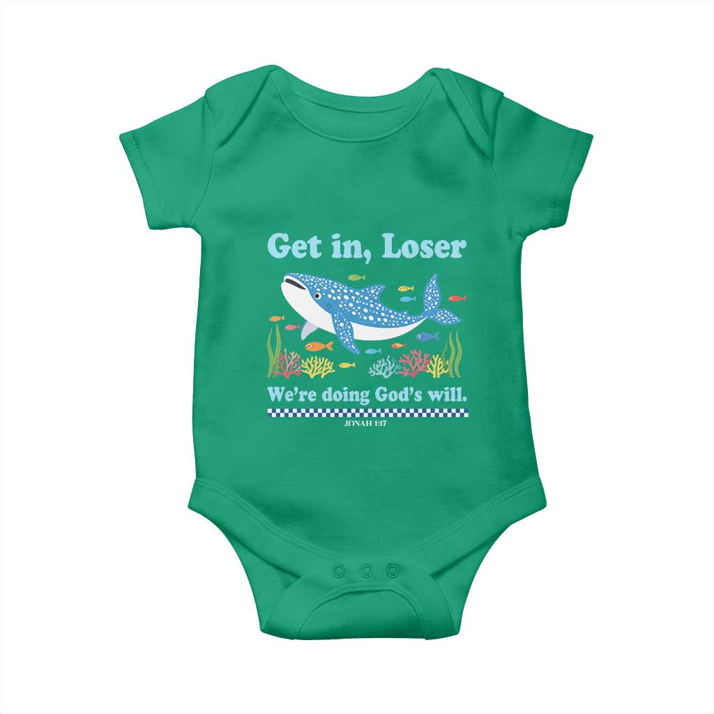 Colorful Whale Shark Christian Bible Jonah 1:17 Baby Onesie Funny Get In Loser We're Doing God's Will TS02 Irish Green Print Your Wear