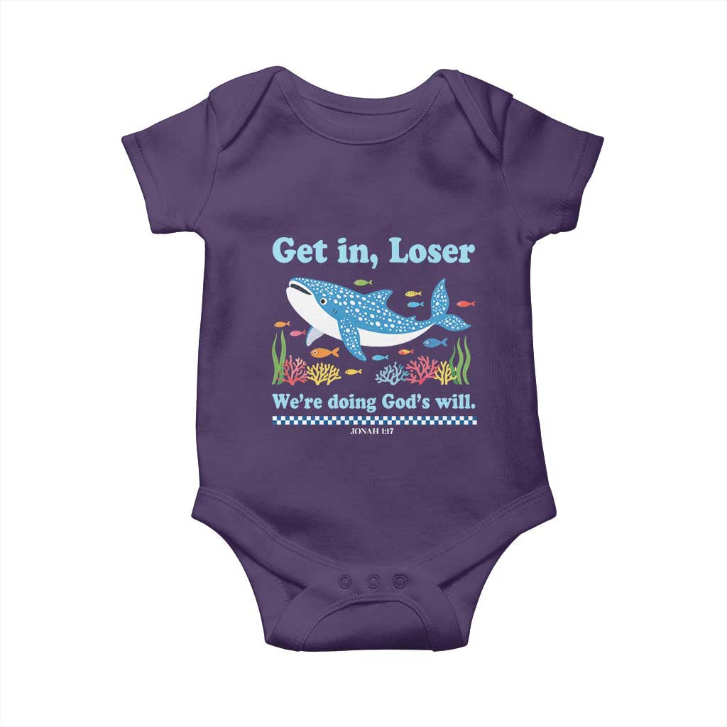 Colorful Whale Shark Christian Bible Jonah 1:17 Baby Onesie Funny Get In Loser We're Doing God's Will TS02 Purple Print Your Wear