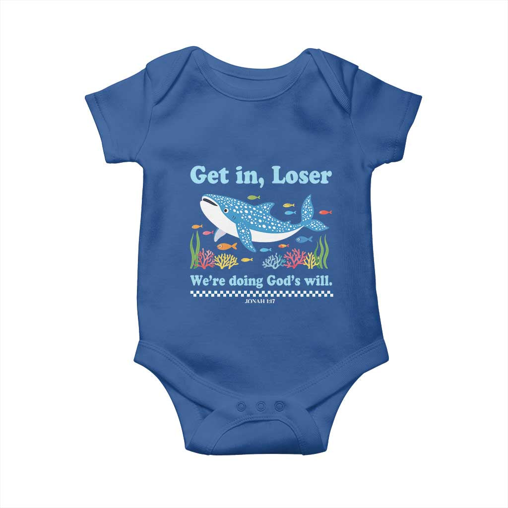 Colorful Whale Shark Christian Bible Jonah 1:17 Baby Onesie Funny Get In Loser We're Doing God's Will TS02 Royal Blue Print Your Wear