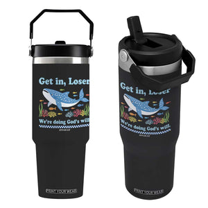 Colorful Whale Shark Christian Bible Jonah 1:17 Flip Straw Tumbler Funny Get In Loser We're Doing God's Will TS02 One Size: 30 oz Black Print Your Wear