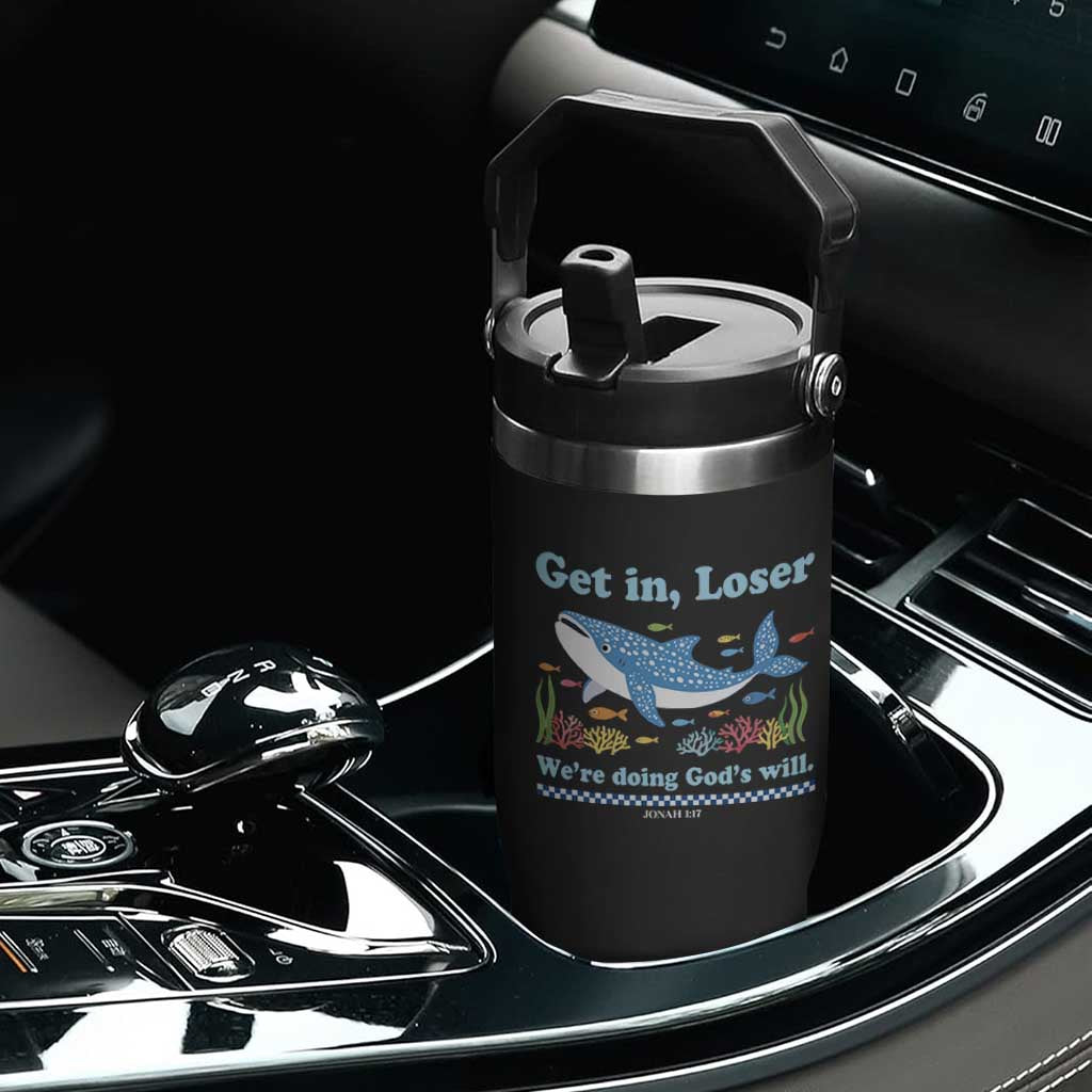 Colorful Whale Shark Christian Bible Jonah 1:17 Flip Straw Tumbler Funny Get In Loser We're Doing God's Will TS02 Print Your Wear