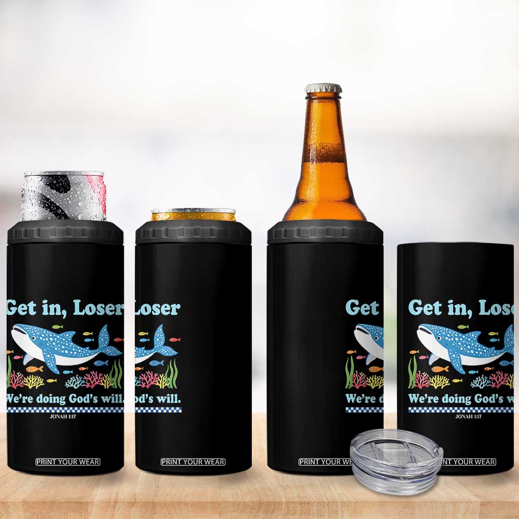 Colorful Whale Shark Christian Bible Jonah 1:17 4 in 1 Can Cooler Tumbler Funny Get In Loser We're Doing God's Will TS02 Print Your Wear