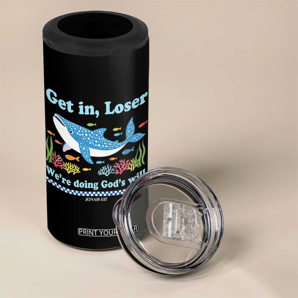 Colorful Whale Shark Christian Bible Jonah 1:17 4 in 1 Can Cooler Tumbler Funny Get In Loser We're Doing God's Will TS02 Print Your Wear