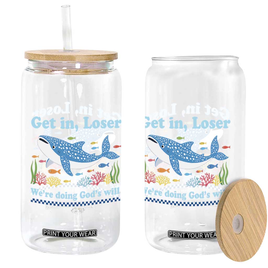 Colorful Whale Shark Christian Bible Jonah 1:17 Glass Can Funny Get In Loser We're Doing God's Will TS02 Print Your Wear