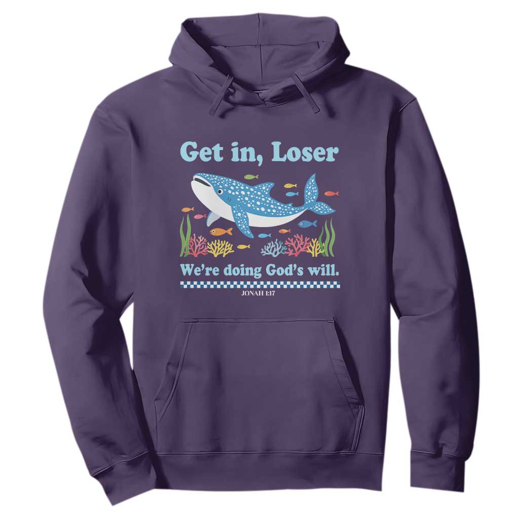 Colorful Whale Shark Christian Bible Jonah 1:17 Hoodie Funny Get In Loser We're Doing God's Will TS02 Purple Print Your Wear