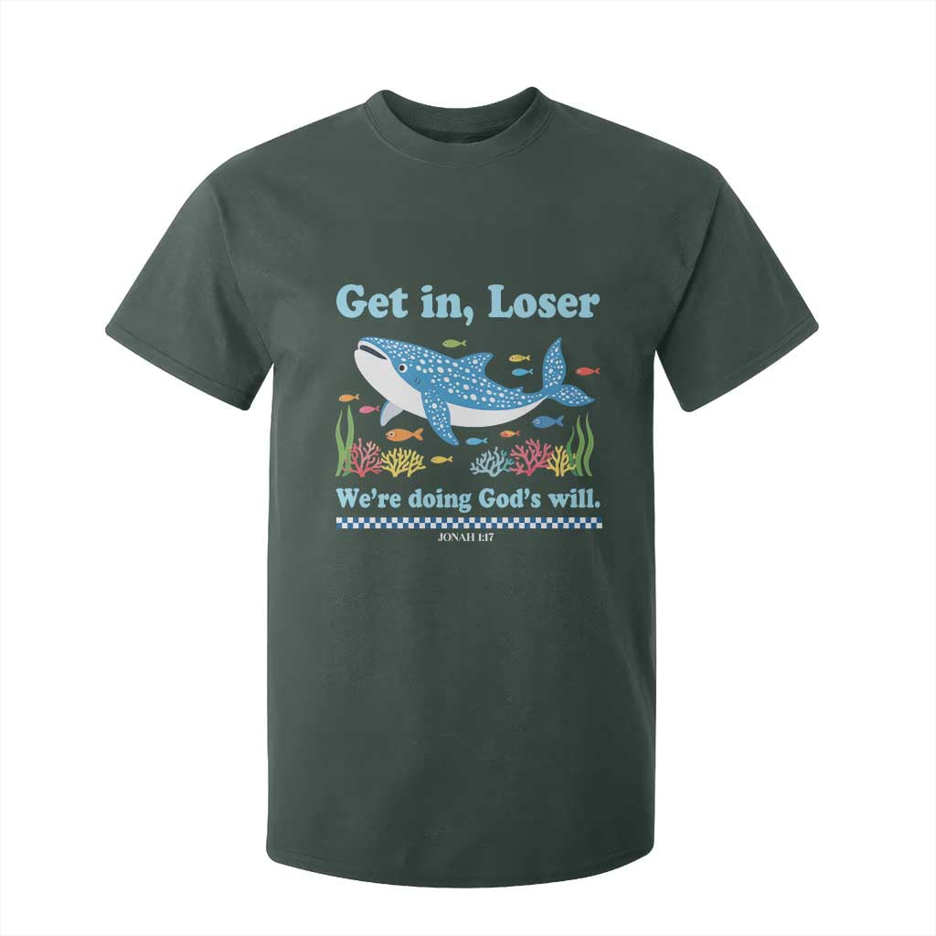 Colorful Whale Shark Christian Bible Jonah 1:17 T Shirt For Kid Funny Get In Loser We're Doing God's Will TS02 Dark Forest Green Print Your Wear
