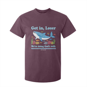 Colorful Whale Shark Christian Bible Jonah 1:17 T Shirt For Kid Funny Get In Loser We're Doing God's Will TS02 Maroon Print Your Wear