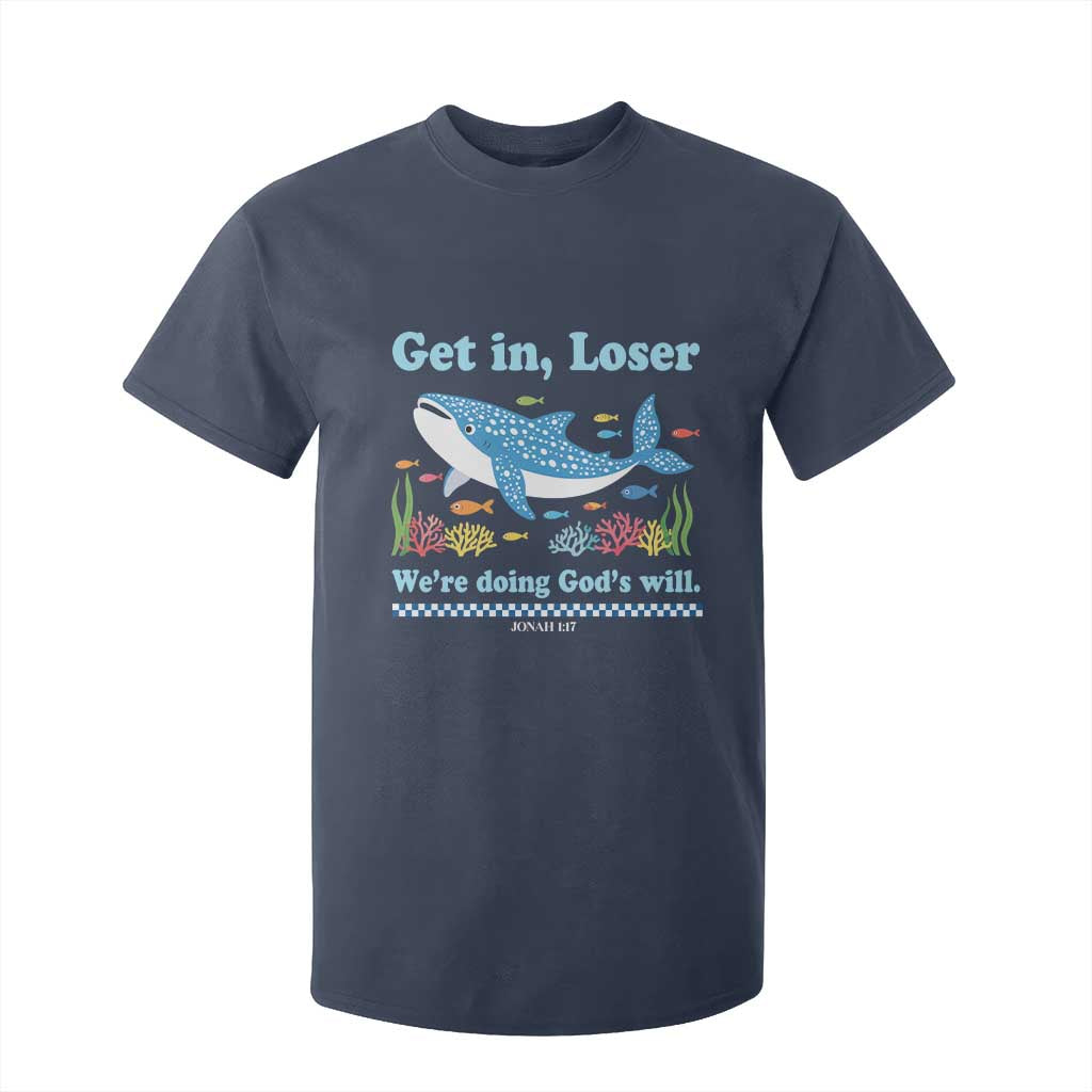 Colorful Whale Shark Christian Bible Jonah 1:17 T Shirt For Kid Funny Get In Loser We're Doing God's Will TS02 Navy Print Your Wear