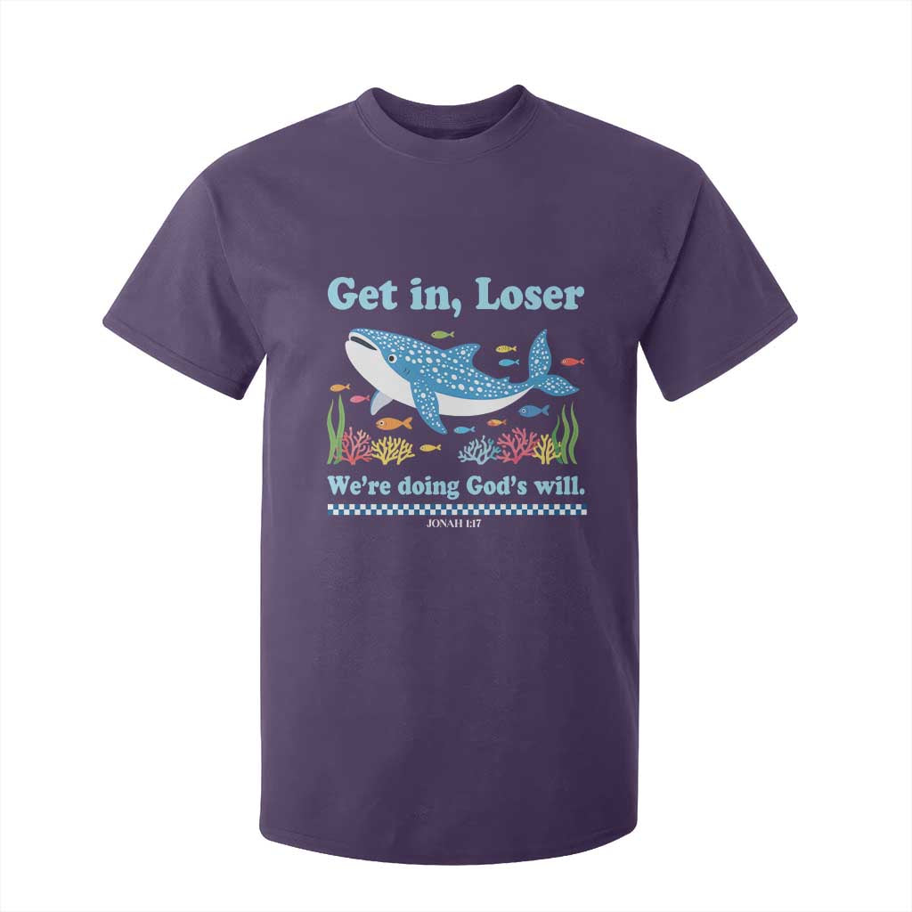 Colorful Whale Shark Christian Bible Jonah 1:17 T Shirt For Kid Funny Get In Loser We're Doing God's Will TS02 Purple Print Your Wear