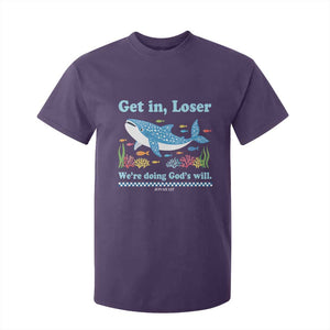 Colorful Whale Shark Christian Bible Jonah 1:17 T Shirt For Kid Funny Get In Loser We're Doing God's Will TS02 Purple Print Your Wear