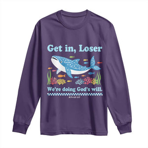 Colorful Whale Shark Christian Bible Jonah 1:17 Long Sleeve Shirt Funny Get In Loser We're Doing God's Will TS02 Purple Print Your Wear