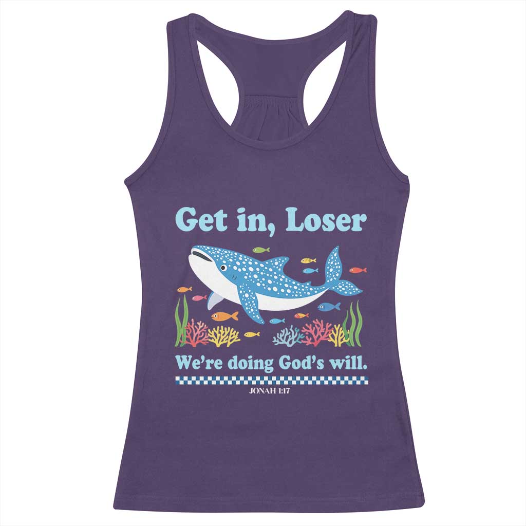 Colorful Whale Shark Christian Bible Jonah 1:17 Racerback Tank Top Funny Get In Loser We're Doing God's Will TS02 Purple Print Your Wear