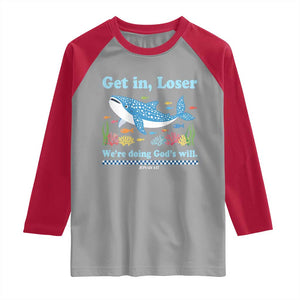 Colorful Whale Shark Christian Bible Jonah 1:17 Raglan Shirt Funny Get In Loser We're Doing God's Will TS02 Sport Gray Red Print Your Wear