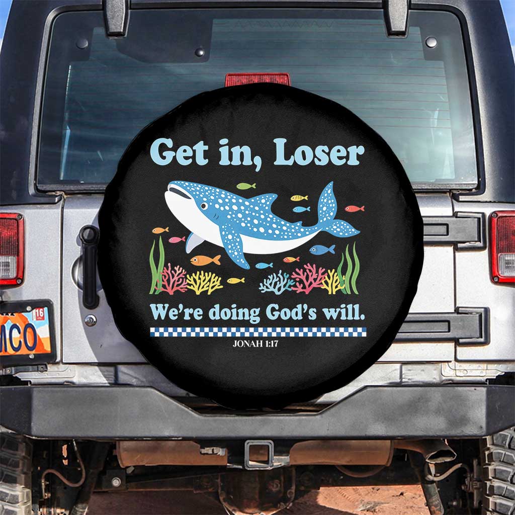 Colorful Whale Shark Christian Bible Jonah 1:17 Spare Tire Cover Funny Get In Loser We're Doing God's Will TS02 No hole Black Print Your Wear
